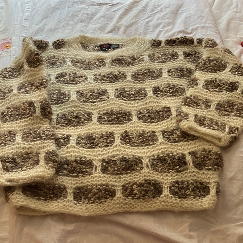 Chunky Knit Patterned Sweater - Cream and Brown